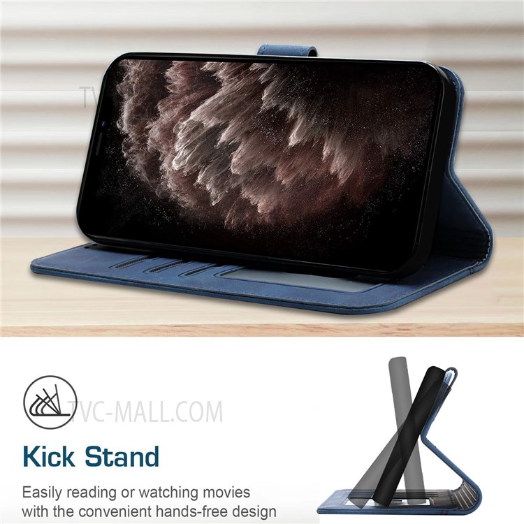 003 Series Heart Shape Imprinted Skin-Touch PU Leather Wallet Stand Magnetic Flip Cover with Strap for Motorola Moto G 5G - Blue-7