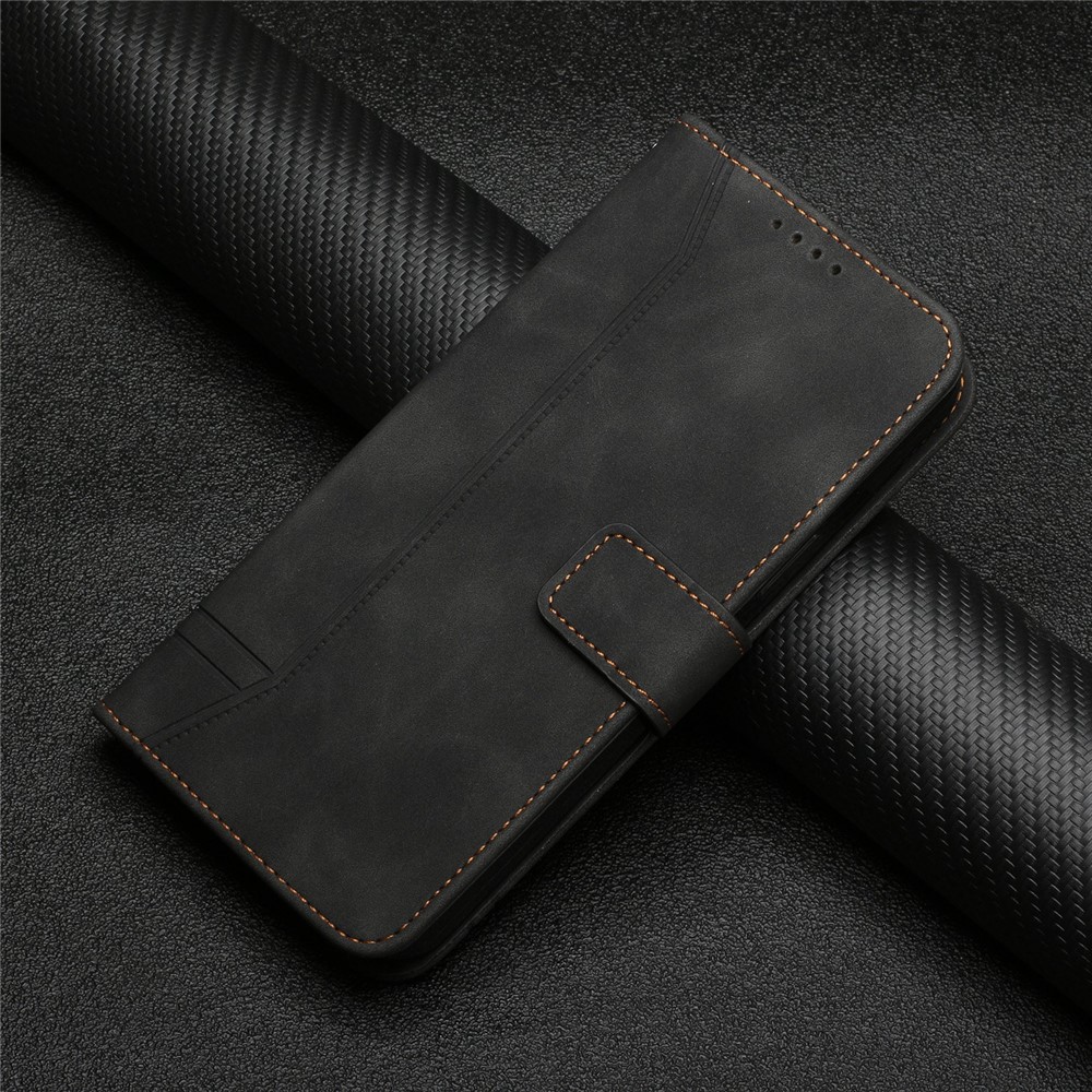 003 Series Skin-touch Feeling Heart Imprinted Leather Phone Stand Case Wallet Shell with Wrist Strap for Motorola Moto G 5G Plus - Black-11