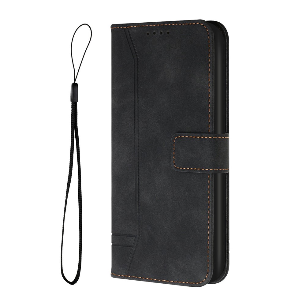 003 Series Skin-touch Feeling Heart Imprinted Leather Phone Stand Case Wallet Shell with Wrist Strap for Motorola Moto G 5G Plus - Black-2