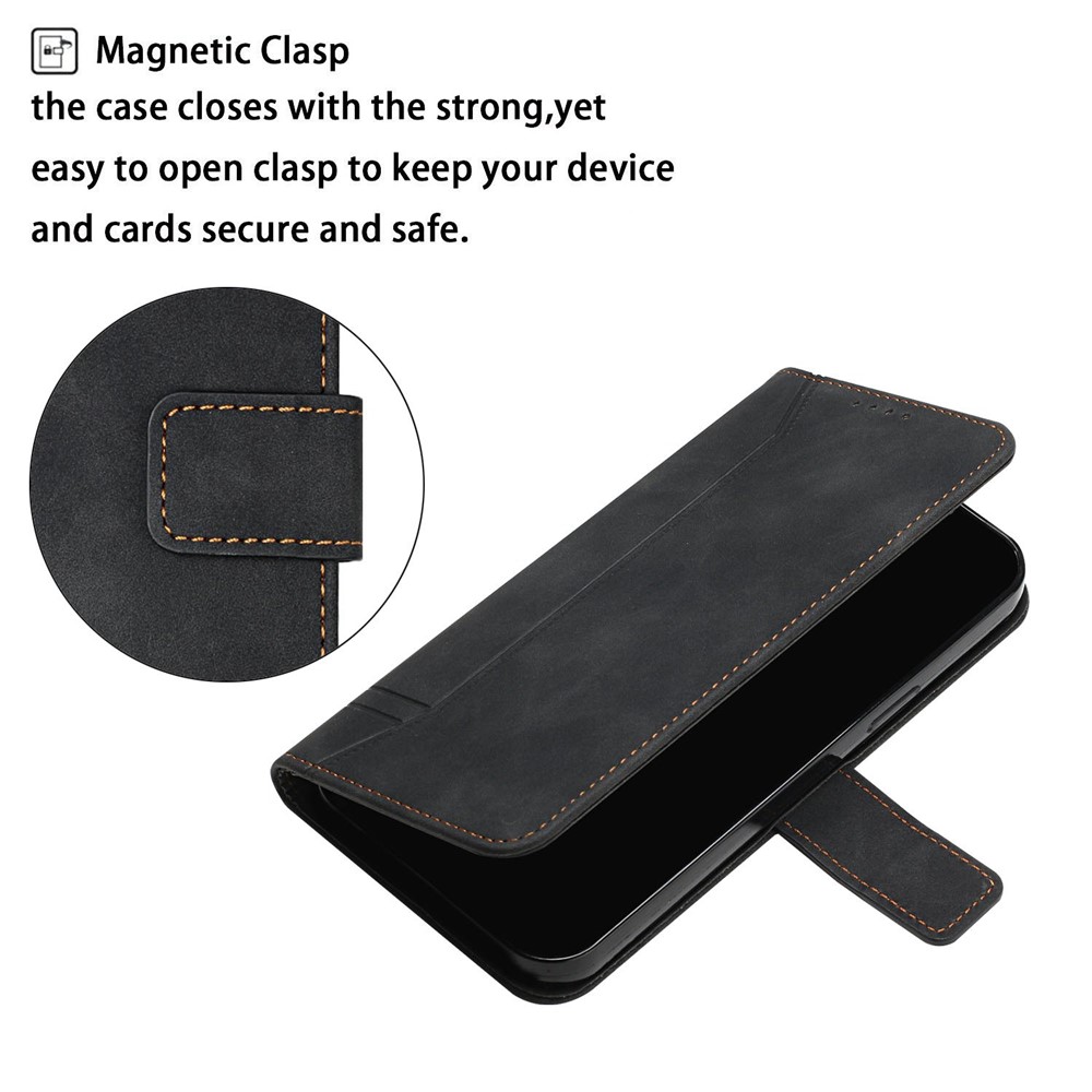 003 Series Skin-touch Feeling Heart Imprinted Leather Phone Stand Case Wallet Shell with Wrist Strap for Motorola Moto G 5G Plus - Black-6