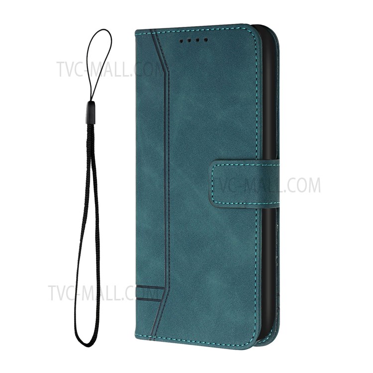 003 Series Heart Shape Imprinted Magnetic Skin-Touch Leather Wallet Stand Folio Flip Case with Strap for Motorola Moto E7 Power - Green-2