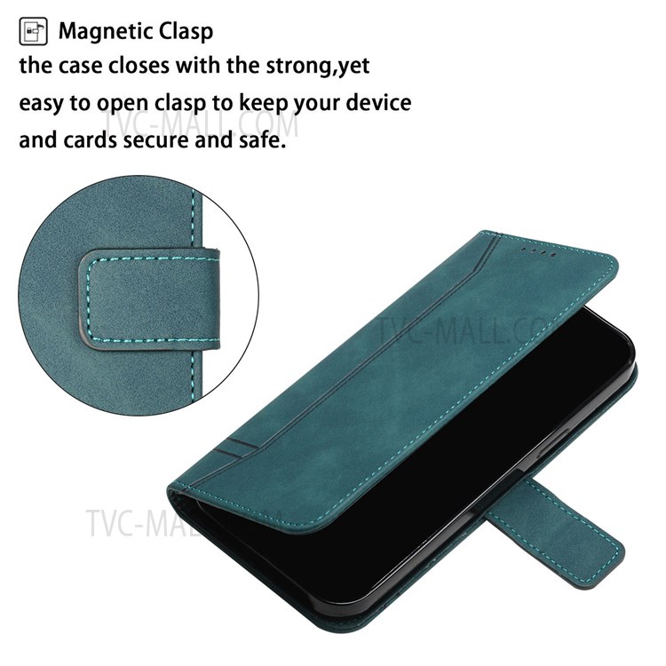 003 Series Heart Shape Imprinted Magnetic Skin-Touch Leather Wallet Stand Folio Flip Case with Strap for Motorola Moto E7 Power - Green-6