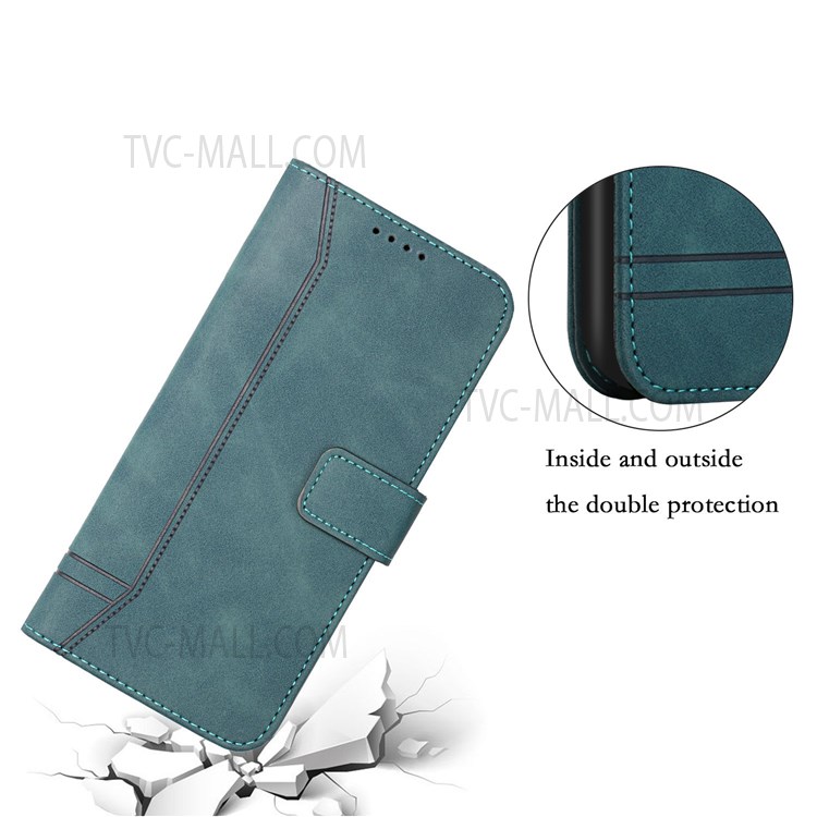 003 Series Heart Shape Imprinted Magnetic Skin-Touch Leather Wallet Stand Folio Flip Case with Strap for Motorola Moto E7 Power - Green-8