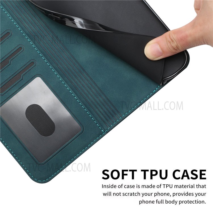 003 Series Heart Shape Imprinted Magnetic Skin-Touch Leather Wallet Stand Folio Flip Case with Strap for Motorola Moto E7 Power - Green-9
