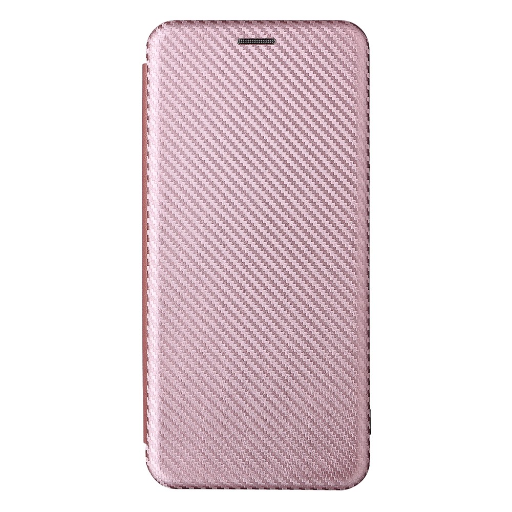Carbon Fiber Texture PU Leather Card Holder Slot Stand Auto Closing Magnetic Case with Ring Strap for Motorola Moto E20 - Rose Gold-3