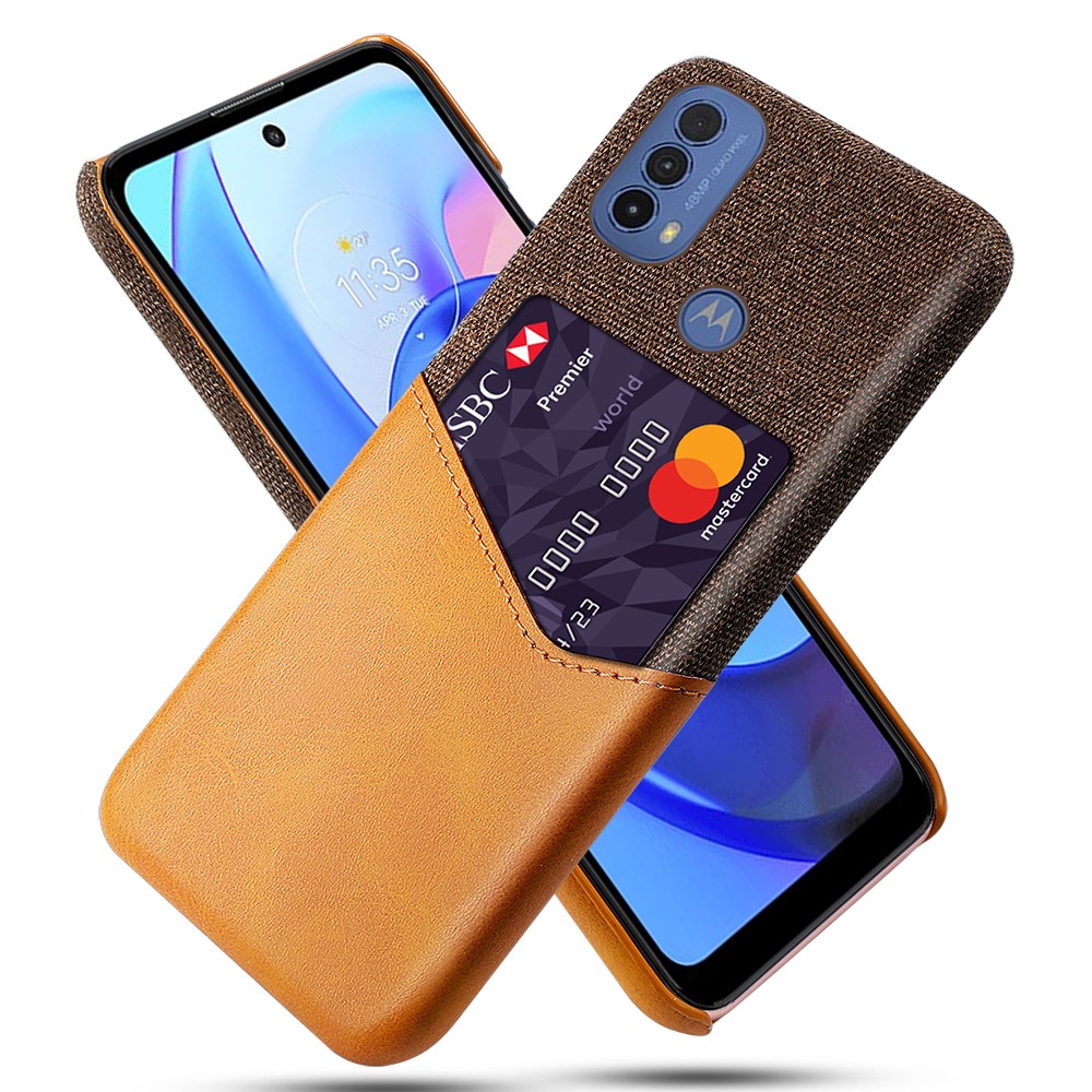KSQ Shock-resistant Cloth Texture Hybrid Phone Case Cover with Back Card Slot Design for Motorola Moto E20 - Orange-1