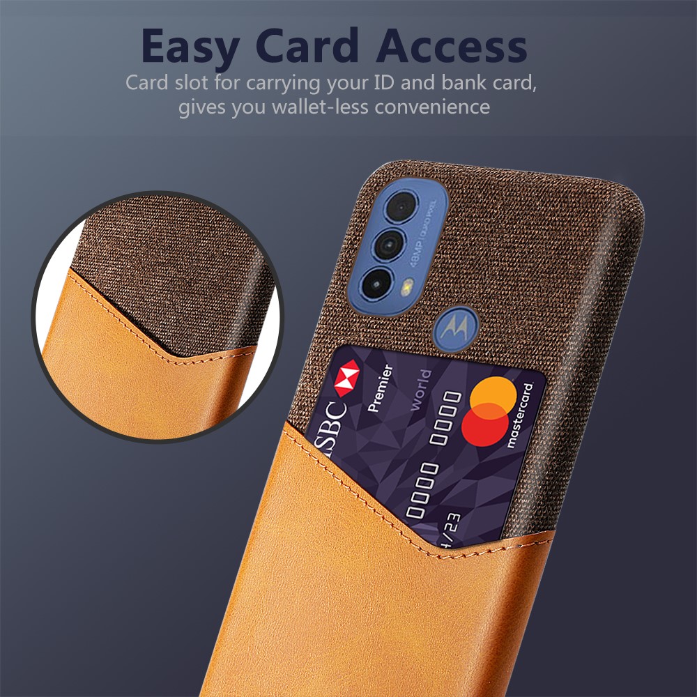 KSQ Shock-resistant Cloth Texture Hybrid Phone Case Cover with Back Card Slot Design for Motorola Moto E20 - Orange-2