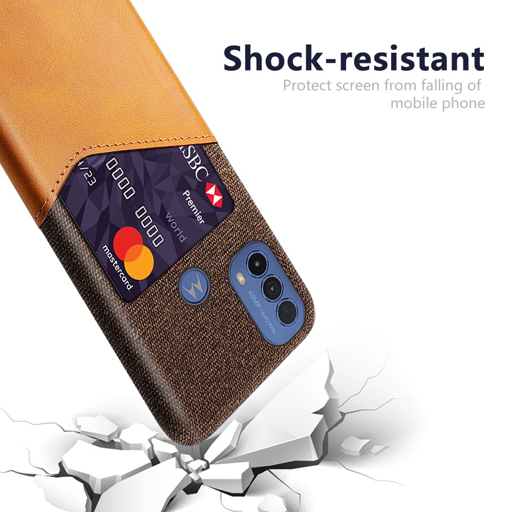 KSQ Shock-resistant Cloth Texture Hybrid Phone Case Cover with Back Card Slot Design for Motorola Moto E20 - Orange-3