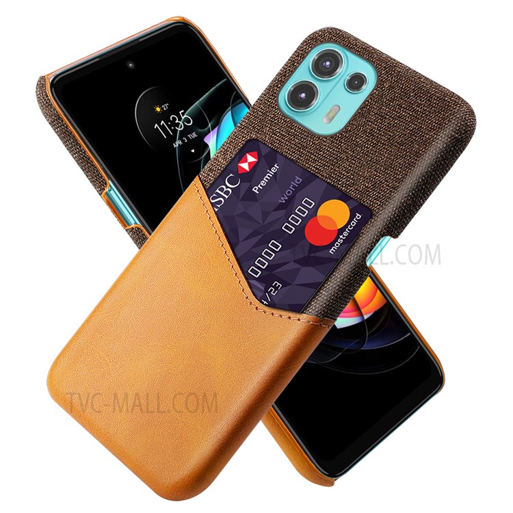 KSQ Cloth Texture Hybrid Phone Case Back Protective Cover with One Card Slot for Motorola Edge 20 Lite - Orange-1