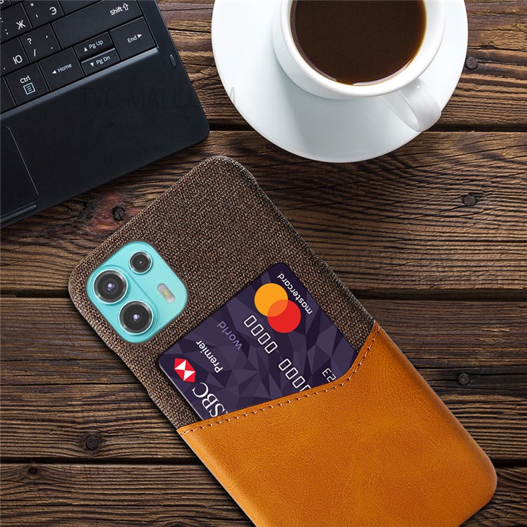 KSQ Cloth Texture Hybrid Phone Case Back Protective Cover with One Card Slot for Motorola Edge 20 Lite - Orange-4