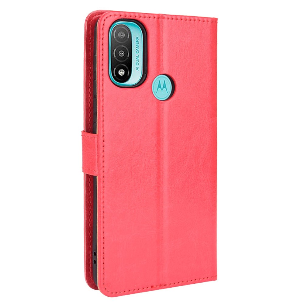 Flip Wallet Crazy Horse Texture PU Leather Stand Magnetic Protective Cover with Strap for Motorola Moto E20 - Red-3