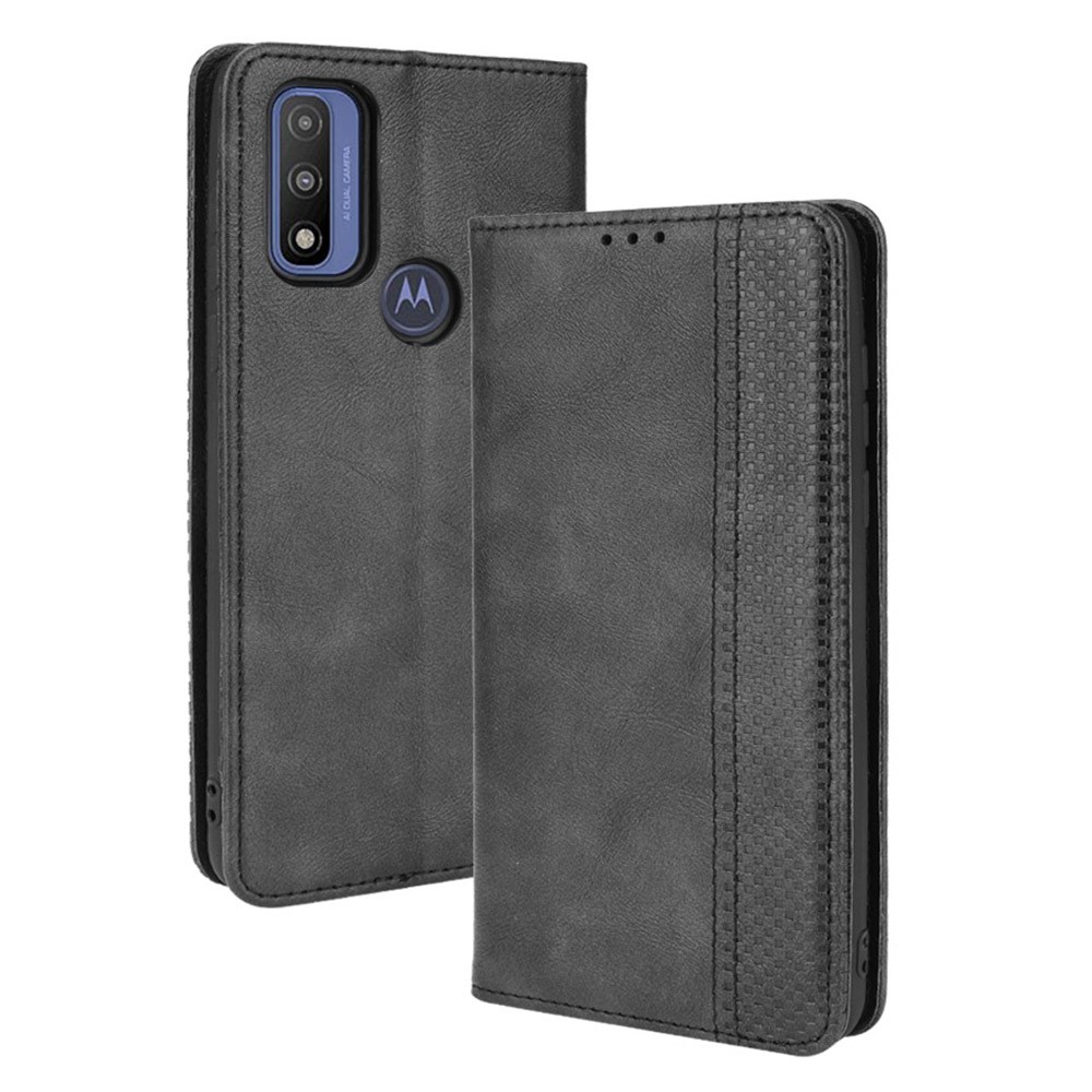 Anti-Drop Scratch Resistant Retro Textured Surface Phone Leather Case Wallet Stand Cover for Motorola G Pure - Black-1