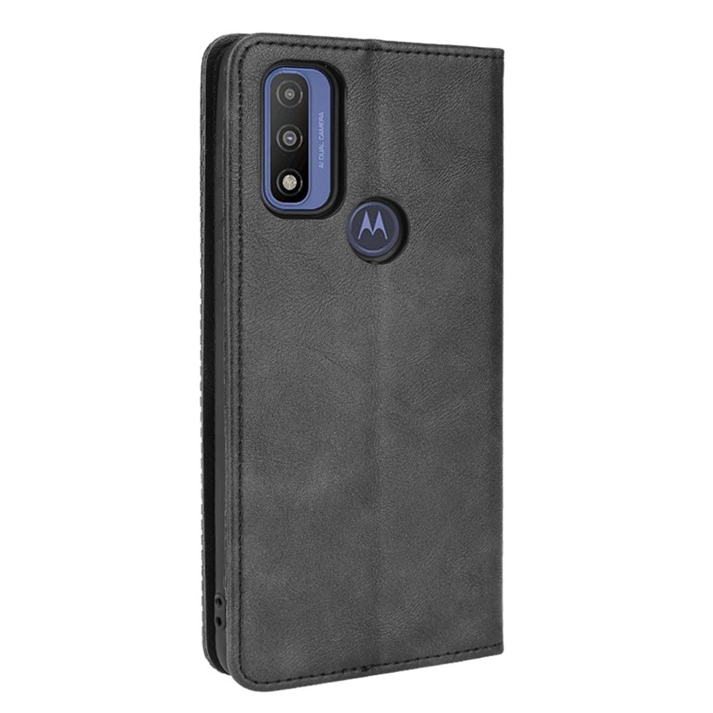 Anti-Drop Scratch Resistant Retro Textured Surface Phone Leather Case Wallet Stand Cover for Motorola G Pure - Black-3