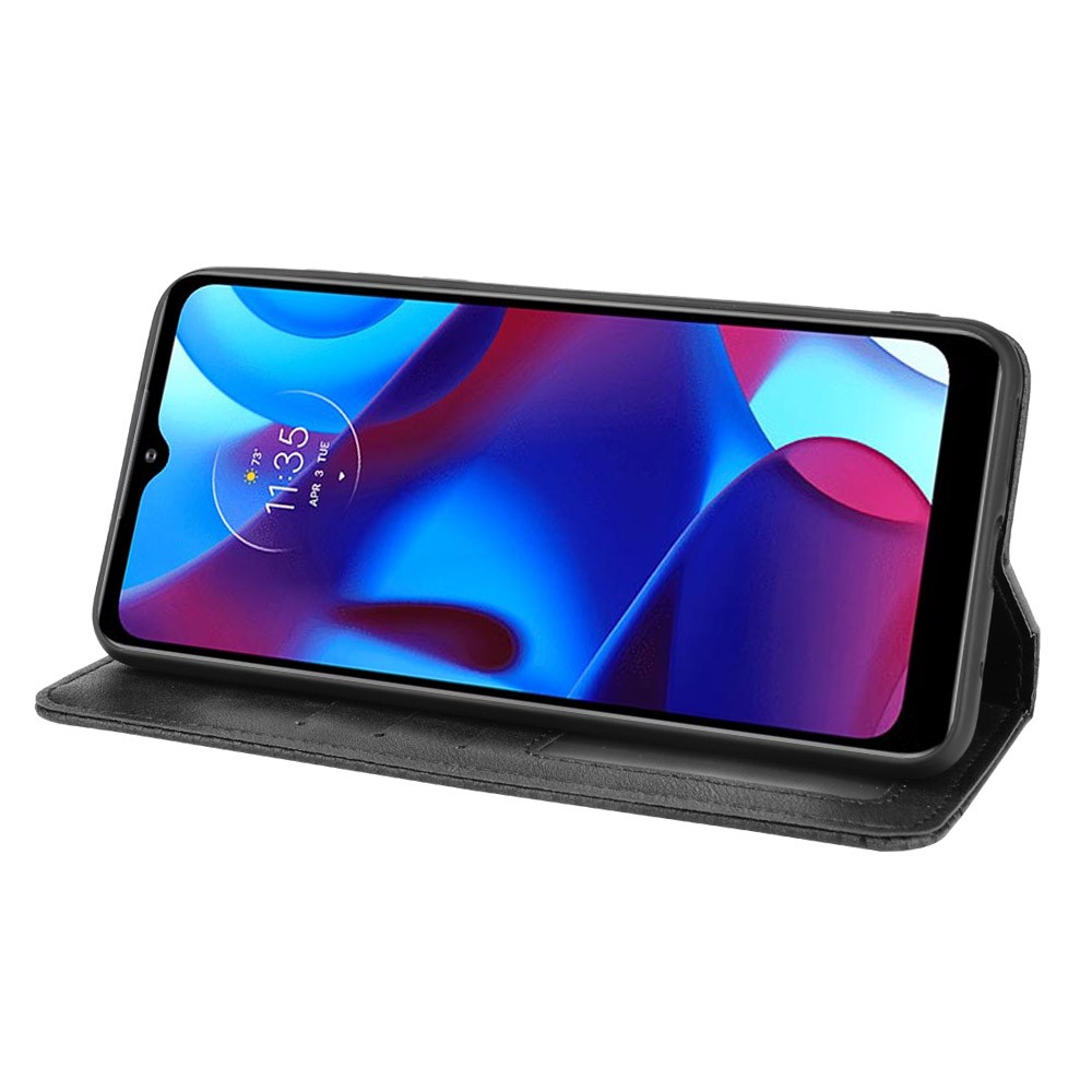Anti-Drop Scratch Resistant Retro Textured Surface Phone Leather Case Wallet Stand Cover for Motorola G Pure - Black-5