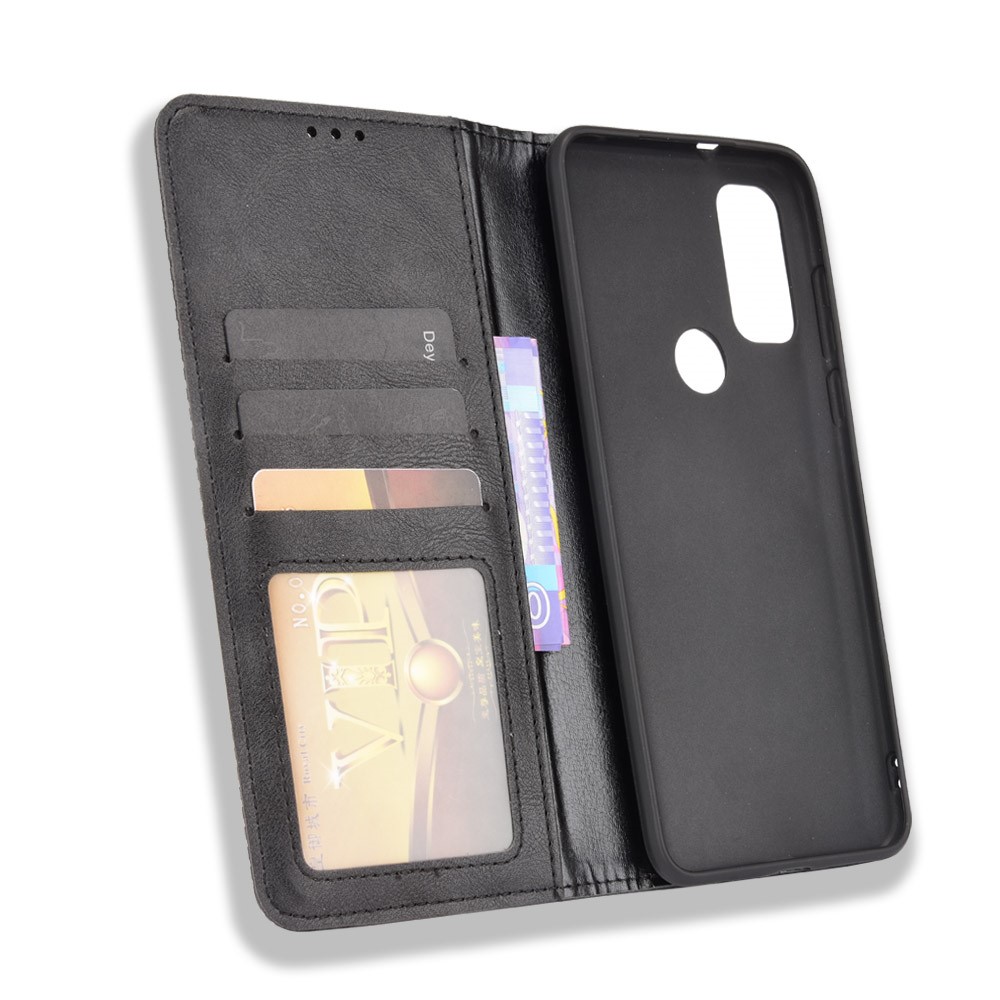 Anti-Drop Scratch Resistant Retro Textured Surface Phone Leather Case Wallet Stand Cover for Motorola G Pure - Black-6