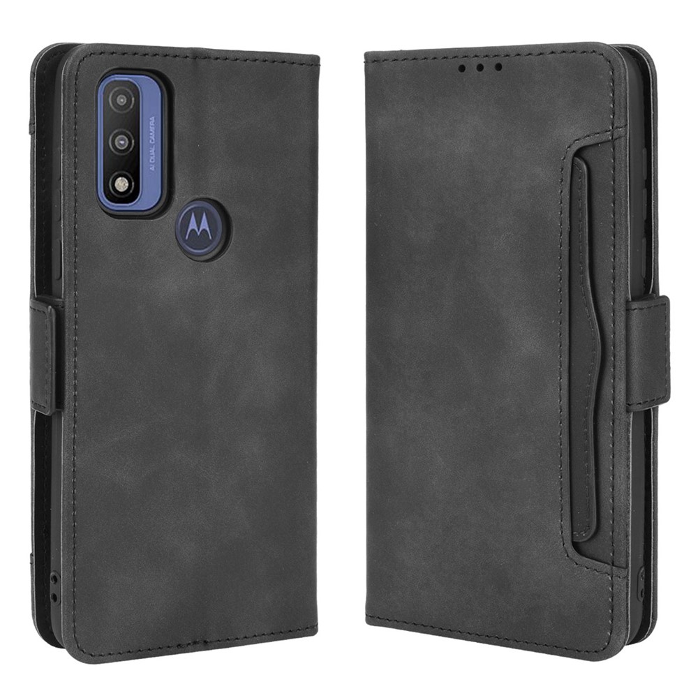 Multiple Card Slot Design PU Leather Wallet Stand Full-Protection Phone Cover Shell for Motorola G Pure - Black-1