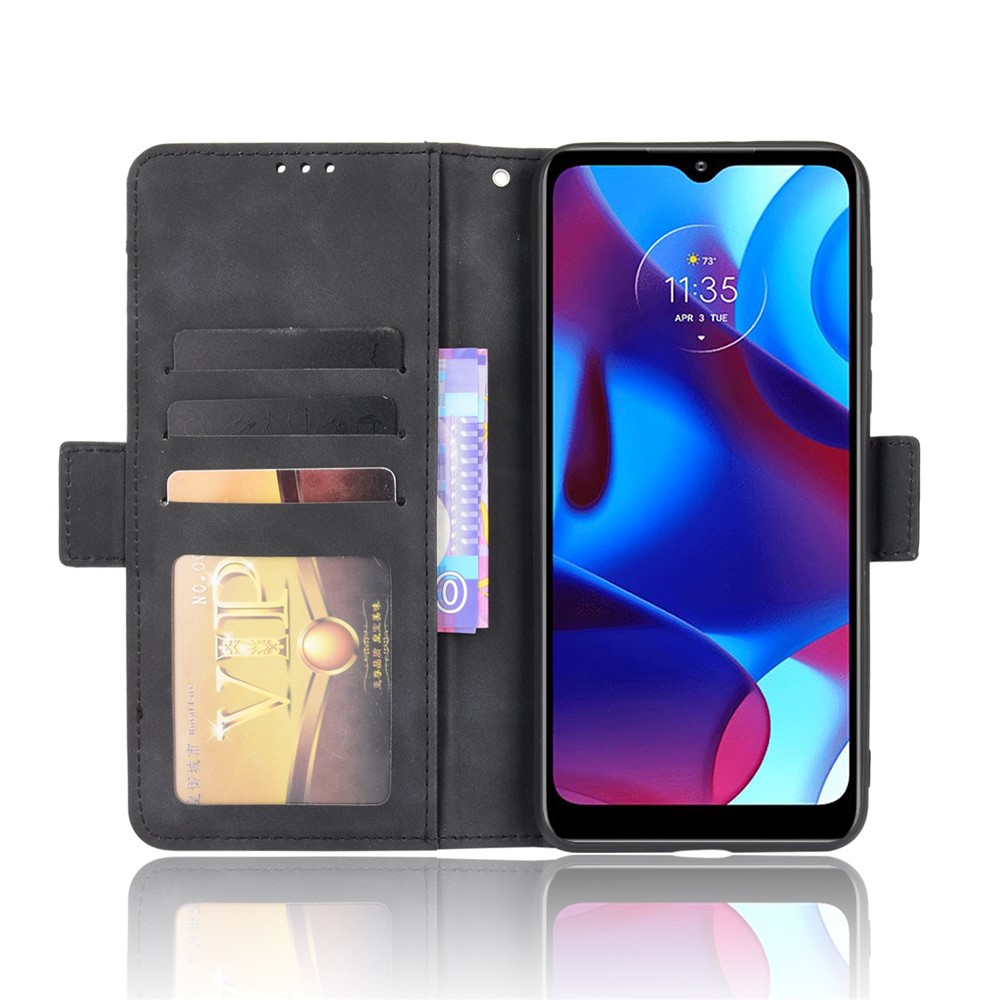 Multiple Card Slot Design PU Leather Wallet Stand Full-Protection Phone Cover Shell for Motorola G Pure - Black-4