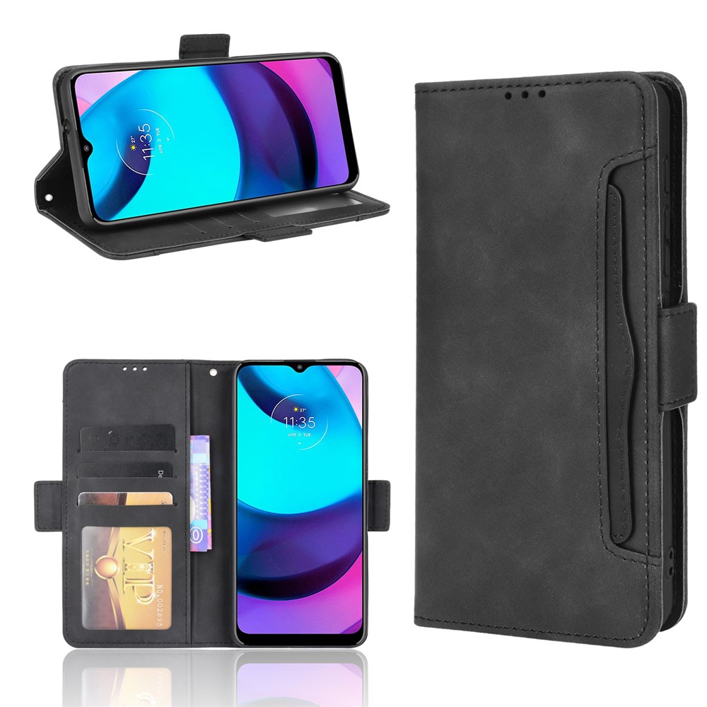 Scratch Resistant Flip Phone Case Multiple Card Slot Design PU Leather Wallet Cover Protector for Motorola Moto E20 - Black-10