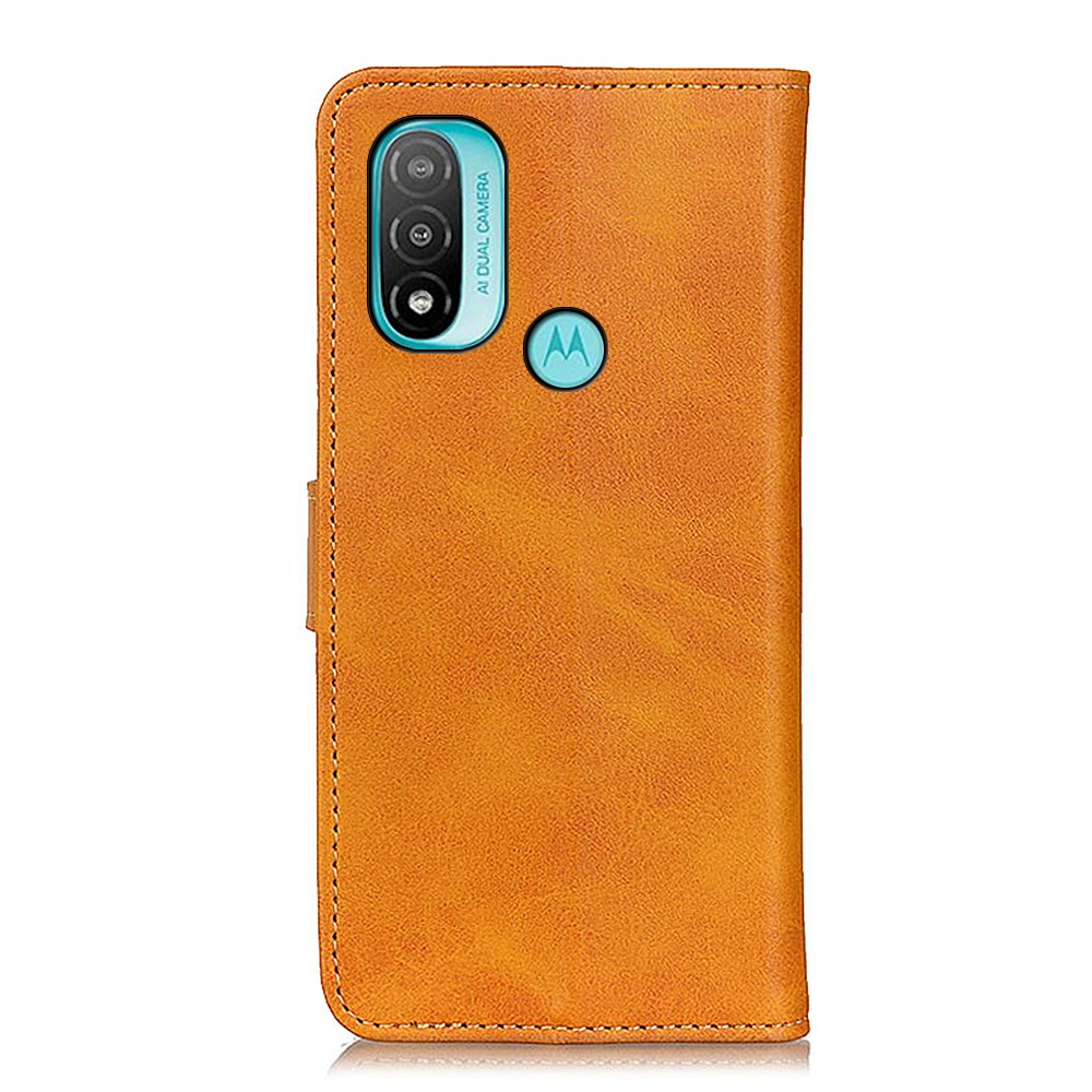 PU Leather and TPU Wallet Stand Book Design Flip Magnetic Folio Shockproof Phone Cover for Motorola Moto E40/E20 - Brown-3