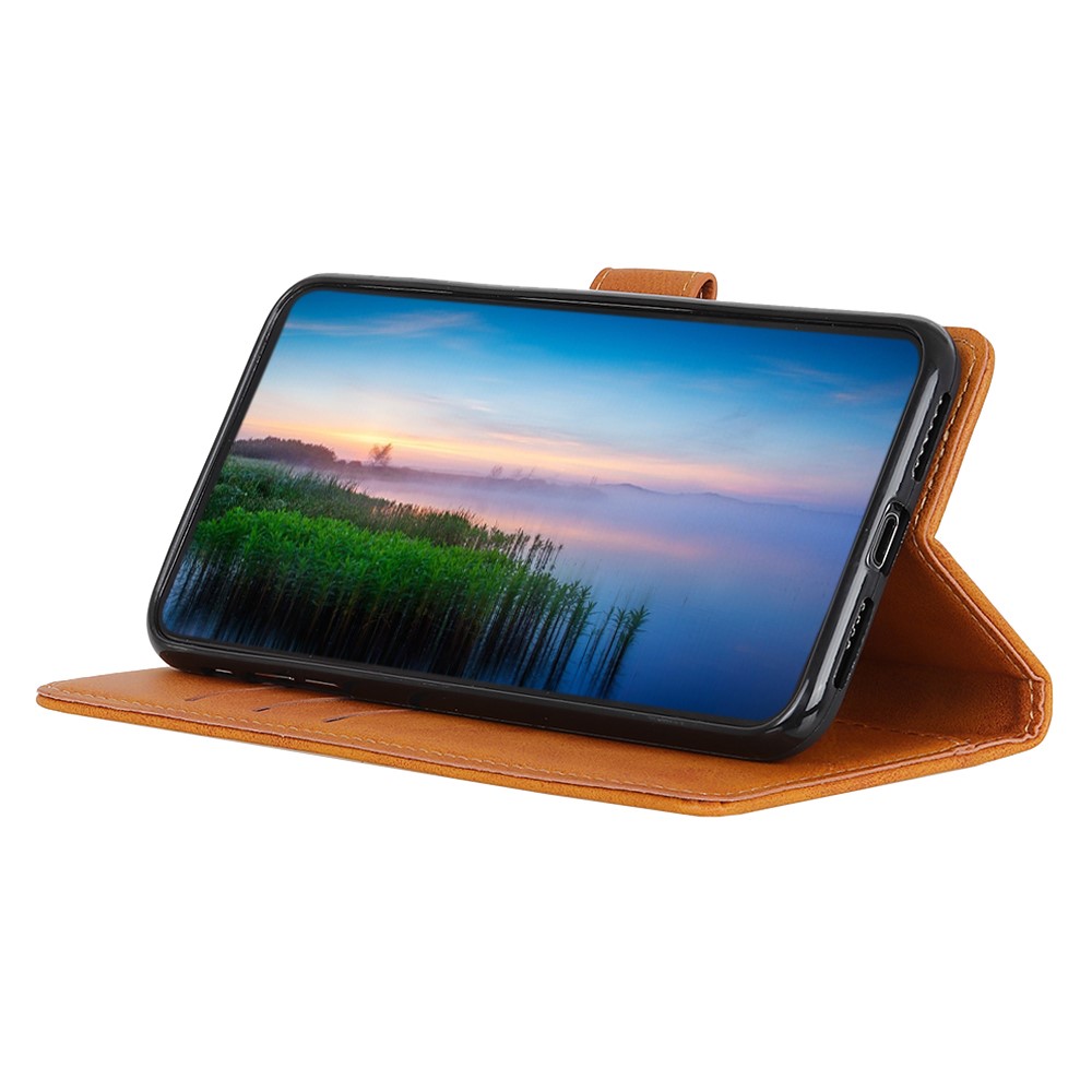 PU Leather and TPU Wallet Stand Book Design Flip Magnetic Folio Shockproof Phone Cover for Motorola Moto E40/E20 - Brown-5