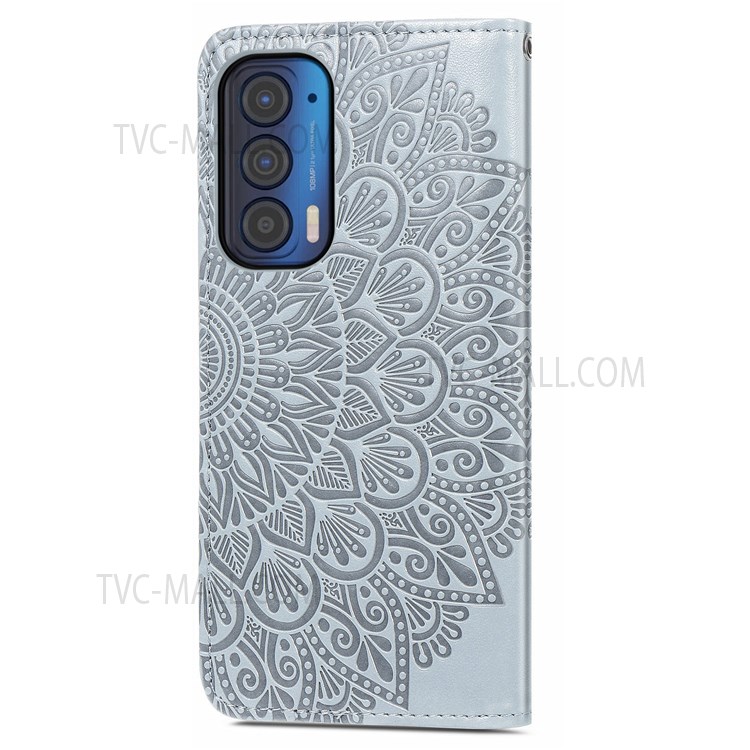 Stand Function Dream Wings Pattern Imprinted PU Leather Wallet Flip Folio Protective Case with Strap for Motorola Edge (2021) - Grey-3