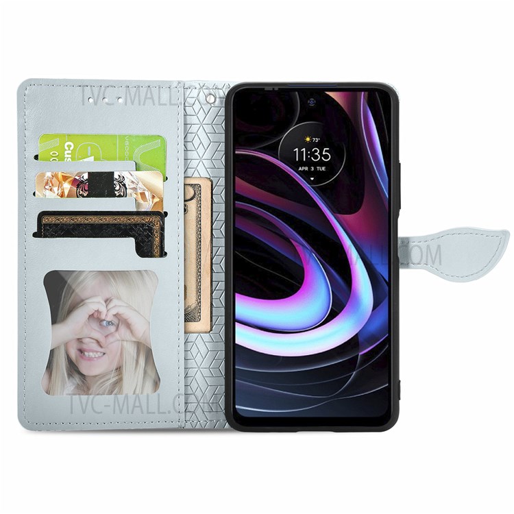 Stand Function Dream Wings Pattern Imprinted PU Leather Wallet Flip Folio Protective Case with Strap for Motorola Edge (2021) - Grey-4