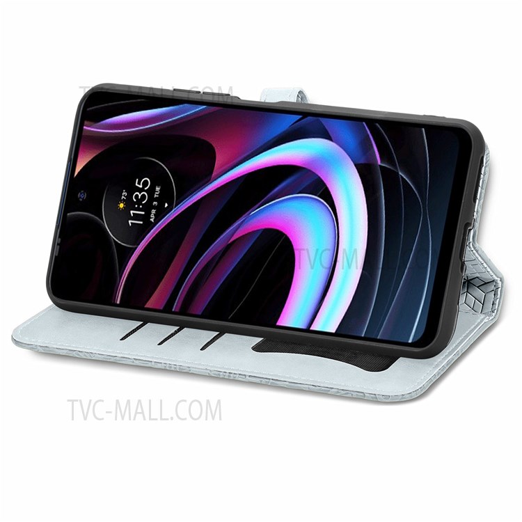 Stand Function Dream Wings Pattern Imprinted PU Leather Wallet Flip Folio Protective Case with Strap for Motorola Edge (2021) - Grey-5
