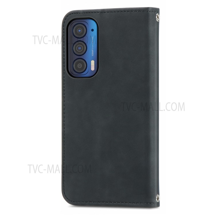 Skin-touch Vintage PU Leather Stand Auto Closing Magnetic Flip Cover with Card Holders for Motorola Edge (2021) - Black-9