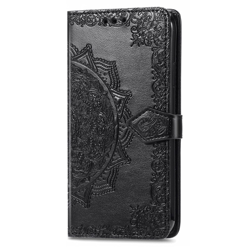 Embossed Mandala Flower Pattern PU Leather Wallet Stand Flip Phone Case with Strap for Motorola Edge (2021) - Black-2