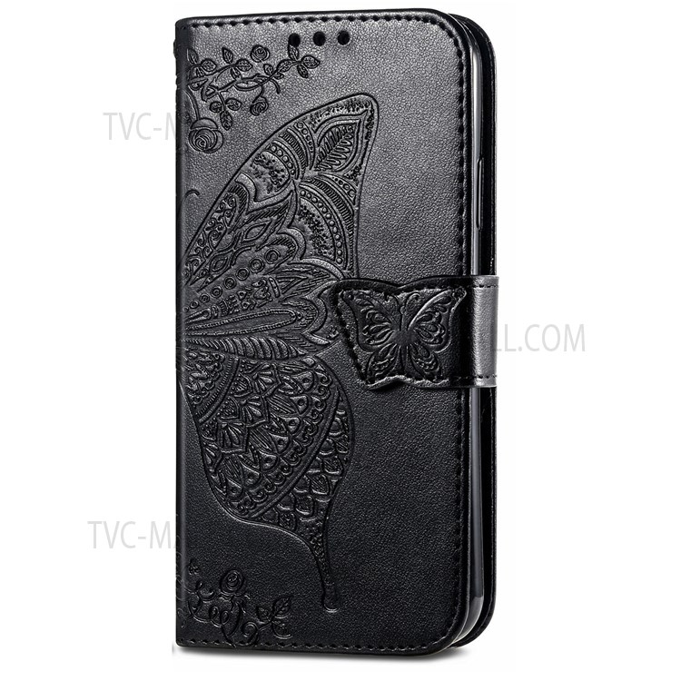 PU Leather Butterfly Flower Pattern Imprinted Wallet Stand Flip Phone Cover with Wrist Strap for Motorola Edge (2021) - Black-3