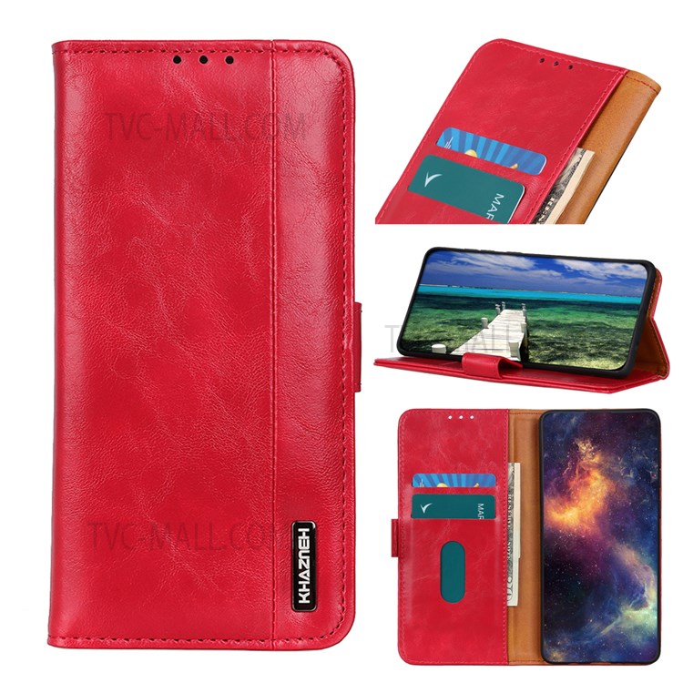 KHAZNEH Wallet Design PU Leather Stand Flip Magnetic Closure Full-Around Protective Case for Motorola Moto E20 / E30 / E40 - Red-8
