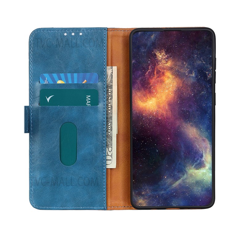 KHAZNEH Wallet Design PU Leather Stand Flip Magnetic Closure Full-Around Protective Case for Motorola Moto E20 / E30 / E40 - Blue-5