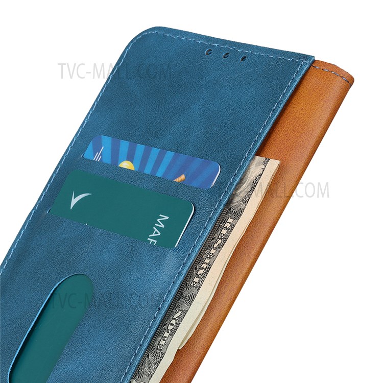 KHAZNEH Wallet Design PU Leather Stand Flip Magnetic Closure Full-Around Protective Case for Motorola Moto E20 / E30 / E40 - Blue-7