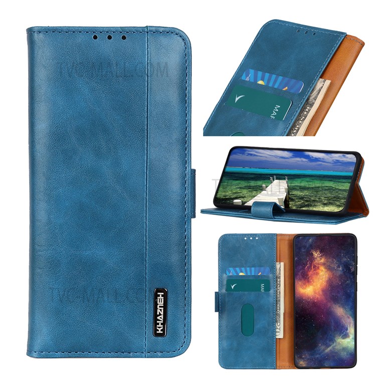 KHAZNEH Wallet Design PU Leather Stand Flip Magnetic Closure Full-Around Protective Case for Motorola Moto E20 / E30 / E40 - Blue-8