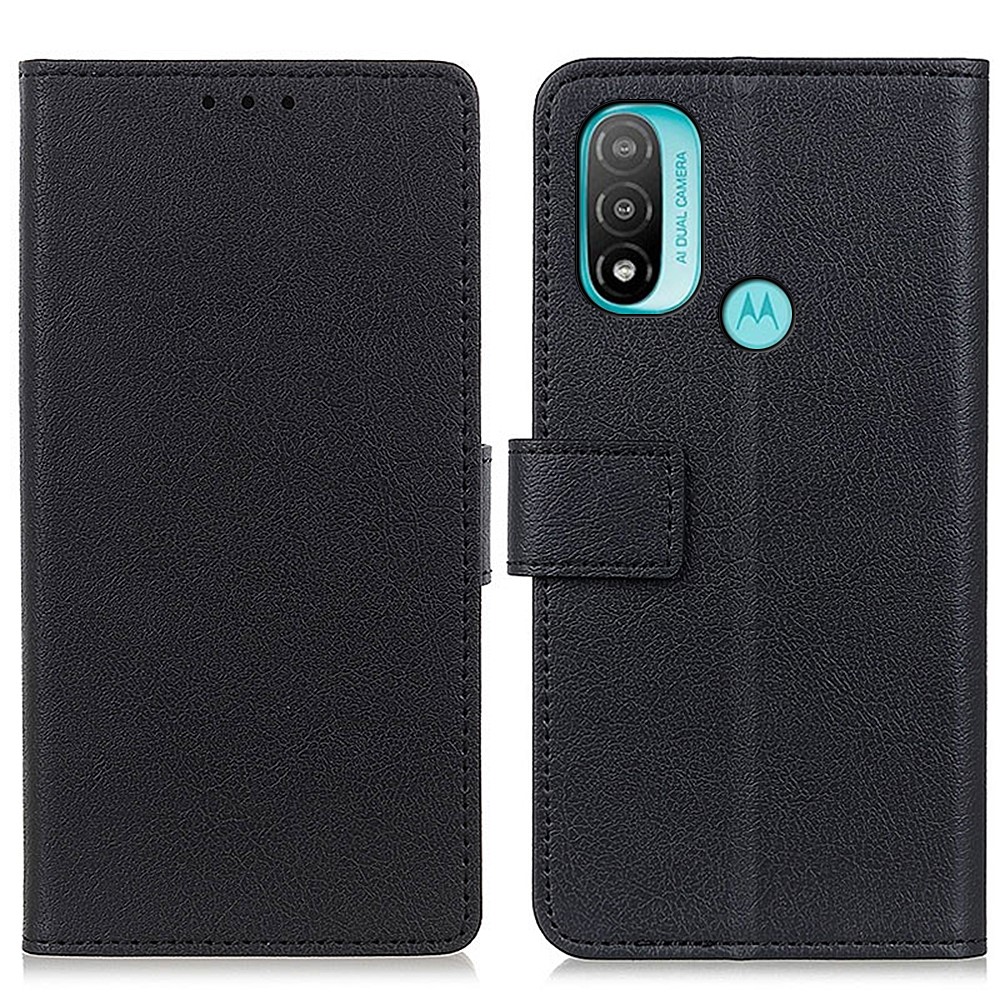 KHAZNEH PU Leather Wallet Stand Magnetic Closure Shockproof Flip Cover for Motorola Moto E20 / E30 / E40 - Black-1