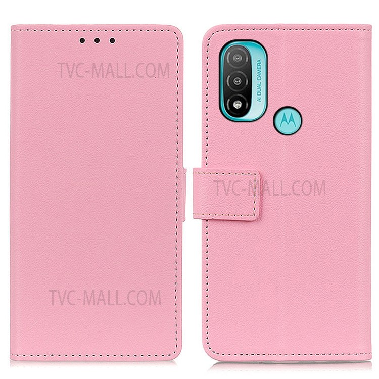 KHAZNEH PU Leather Wallet Stand Magnetic Closure Shockproof Flip Cover for Motorola Moto E20 / E30 / E40 - Pink-1