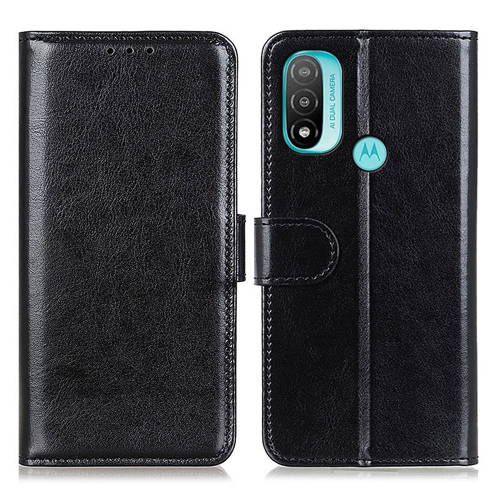 Stand Feature Crazy Horse Texture PU Leather TPU Inner Shell Flip Folio Wallet Phone Cover for Motorola Moto E20 / E30 / E40 - Black-1