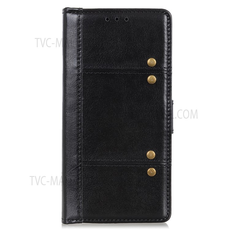 Hands-Free Stand Crazy Horse Texture PU Leather Wallet Rivet Decor Protective Phone Case for Motorola Moto E20 / E30 / E40 - Black-2