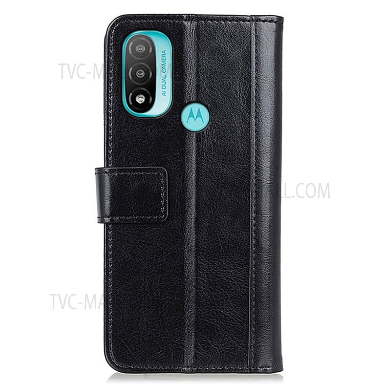 Hands-Free Stand Crazy Horse Texture PU Leather Wallet Rivet Decor Protective Phone Case for Motorola Moto E20 / E30 / E40 - Black-3