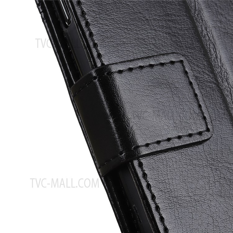Hands-Free Stand Crazy Horse Texture PU Leather Wallet Rivet Decor Protective Phone Case for Motorola Moto E20 / E30 / E40 - Black-9