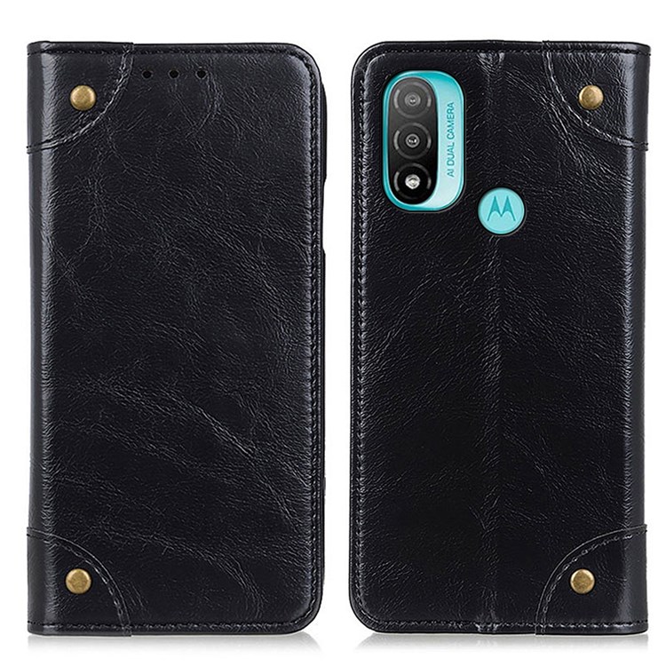 Rivet Design Stand PU Leather Shockproof TPU Interior Flip Wallet Magnetic Absorbed Cover for Motorola Moto E20 / E30 / E40 - Black-1