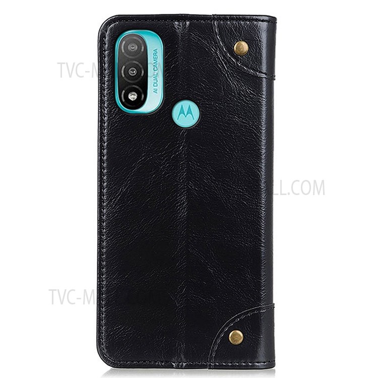Rivet Design Stand PU Leather Shockproof TPU Interior Flip Wallet Magnetic Absorbed Cover for Motorola Moto E20 / E30 / E40 - Black-3