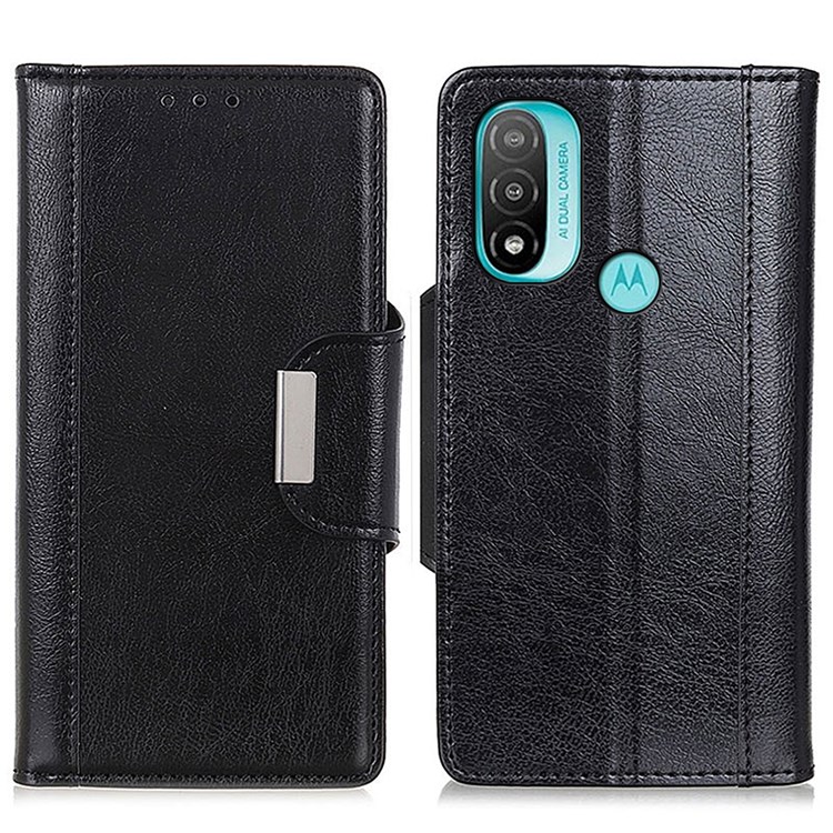 Textured PU Leather Cover + TPU Inner Cover Phone Wallet Shell with Horizontal Stand for Motorola Moto E20/E30/E40 - Black-1