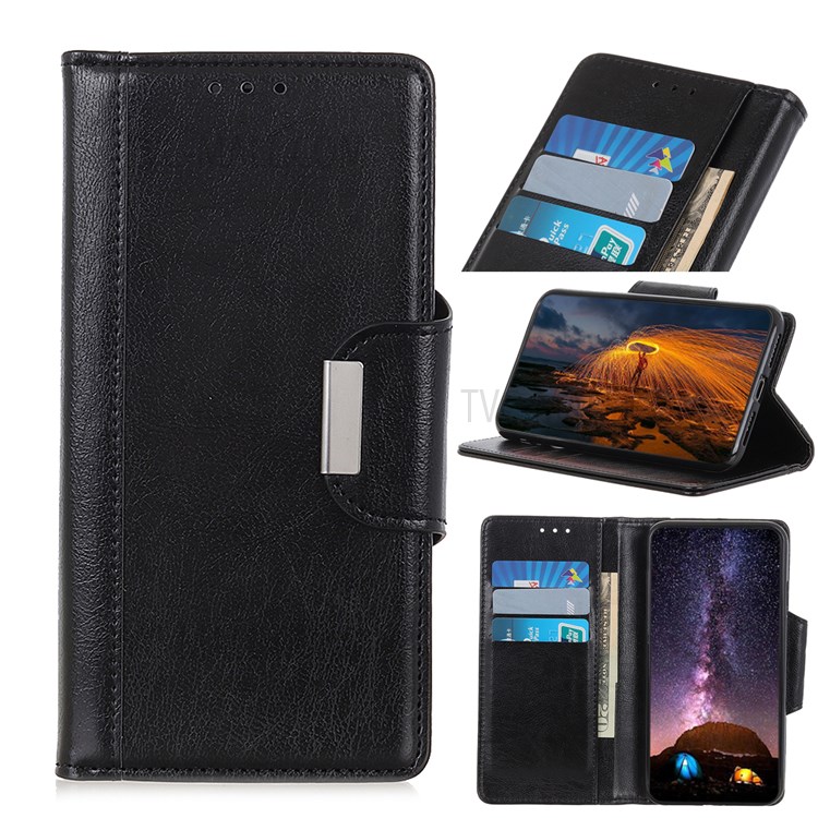 Textured PU Leather Cover + TPU Inner Cover Phone Wallet Shell with Horizontal Stand for Motorola Moto E20/E30/E40 - Black-11