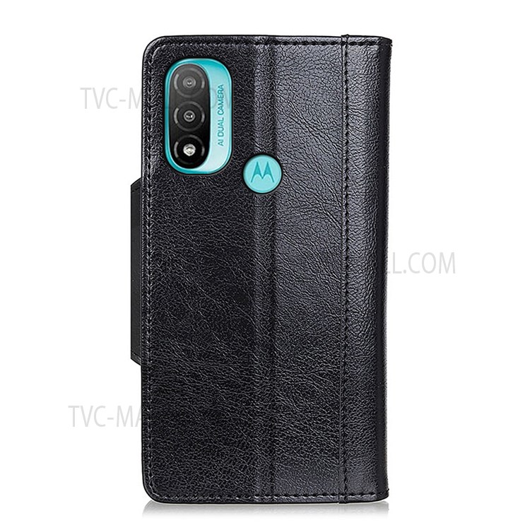 Textured PU Leather Cover + TPU Inner Cover Phone Wallet Shell with Horizontal Stand for Motorola Moto E20/E30/E40 - Black-3