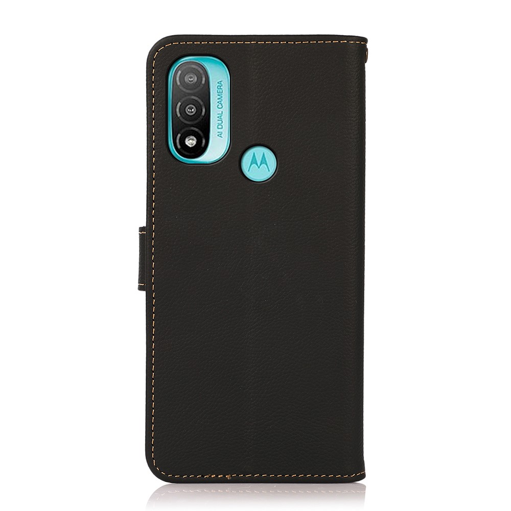 KHAZNEH Magnetic Closure Anti-scratch Top Layer Genuine Leather RFID Blocking Wallet Case with Stand for Motorola Moto E20/E30/E40 - Black-3