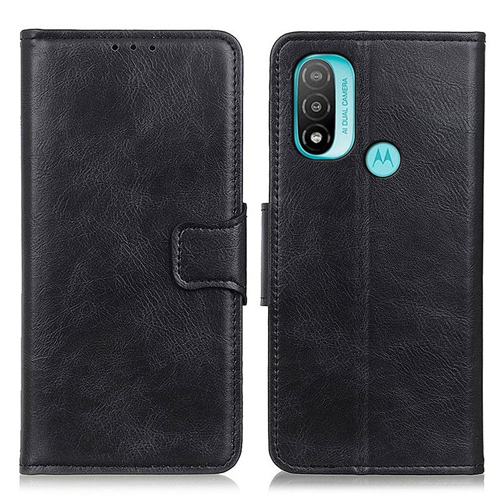 Dual-Sided Magnetic Clasp Crazy Horse Texture Scratch-resistant Wallet PU Leather Phone Cover with Stand for Motorola Moto E20/E30/E40 - Black-1