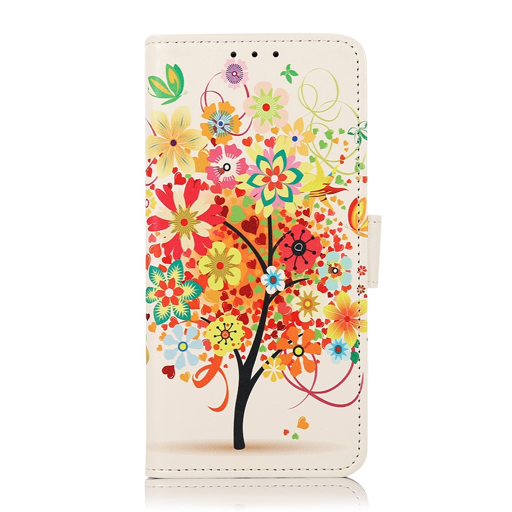 Full Protection Pattern Printing Design PU Leather Wallet Stand Magnetic Closure Case for Motorola Moto E20 / E30 / E40 - Blossom Tree-2