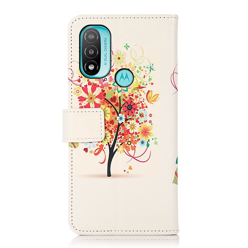 Full Protection Pattern Printing Design PU Leather Wallet Stand Magnetic Closure Case for Motorola Moto E20 / E30 / E40 - Blossom Tree-3