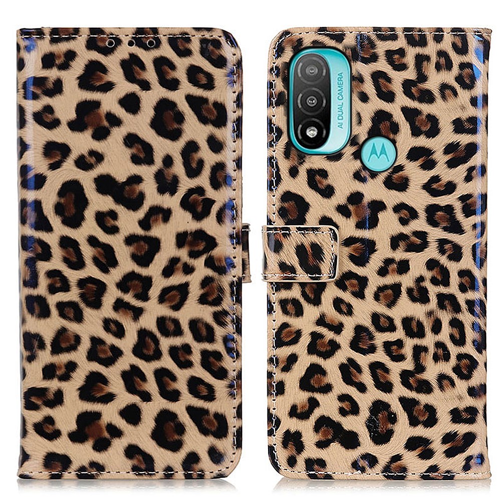Leopard Pattern Stand Magnetic Closure PU Leather Wallet Flip Full-Body Protective Cover for Motorola Moto E20 / E30 / E40-1